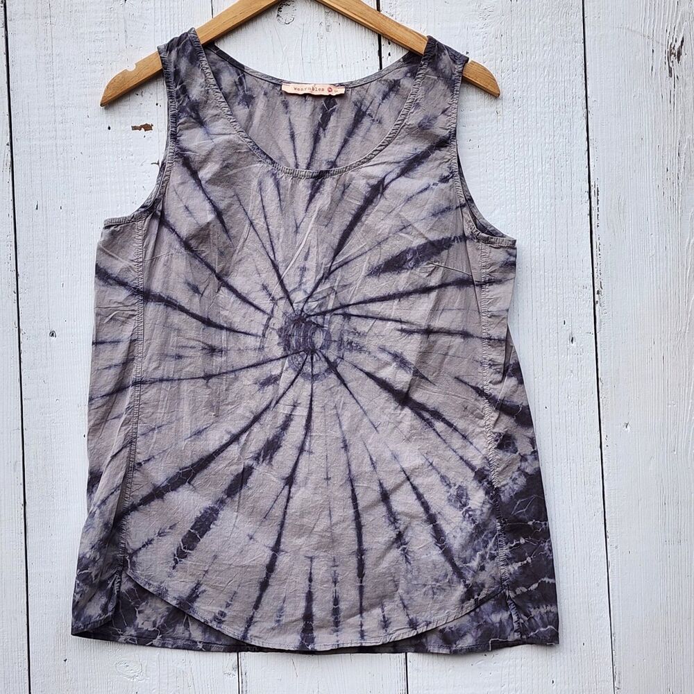 XCVI Wearables Women's Grey Tie Dye Relaxed 100% Cotton Tank Top Sz S